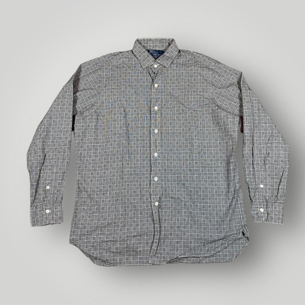 Vintage Polo Ralph Lauren Shirt Mens 16-33 Black White Plaid Button Down Classic